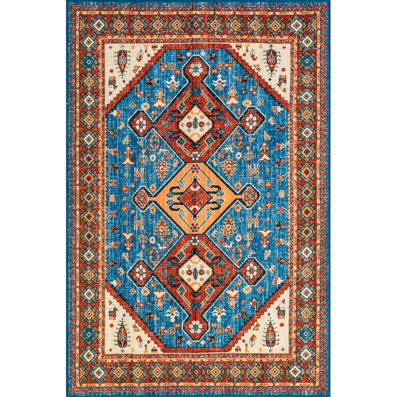 Kindra Bold Medallion Washable Rug | Blue