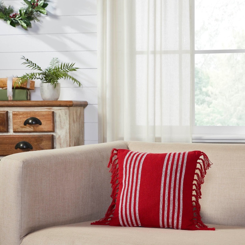 Arendal Red Stripe Pillow Fringed 12×12
