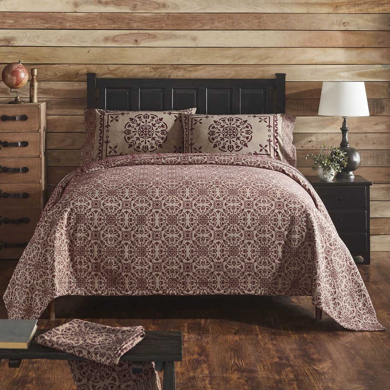Custom House Burgundy Tan Jacquard Queen Coverlet 94Wx94L