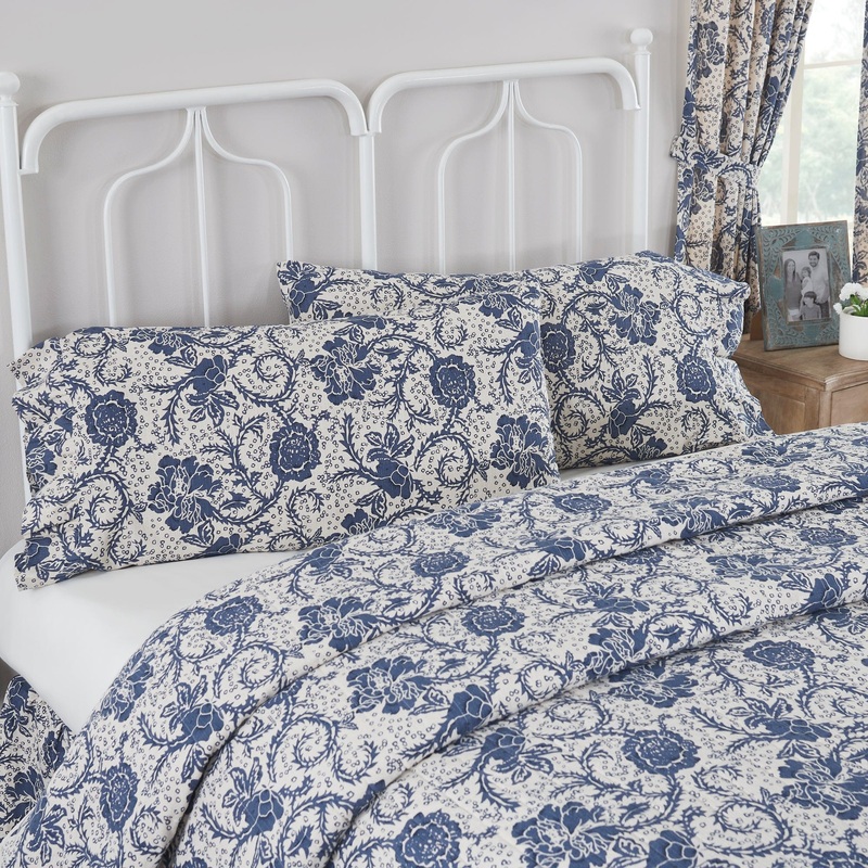 Dorset Navy Floral Ruffled King Pillow Case Set of 2 21×36+4