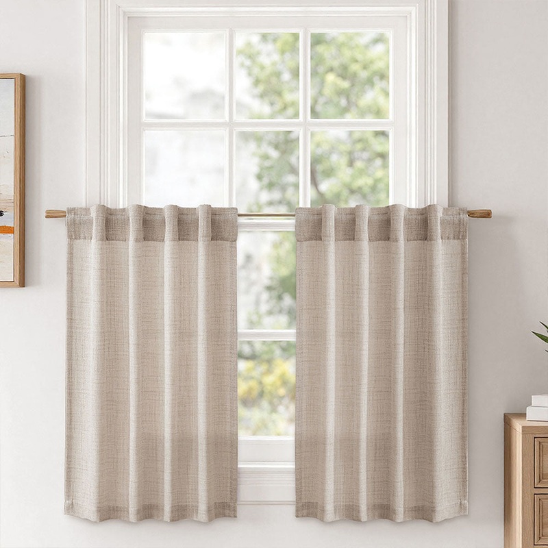 MIULEE Cafe Curtains Back Tab 24 Inch Length Light Filtering Small Drapes, Farmhouse Short Semi Sheer Linen Curtain for Kitchen Bathroom Half Window, Rod Pocket 2 Panels W30XL24