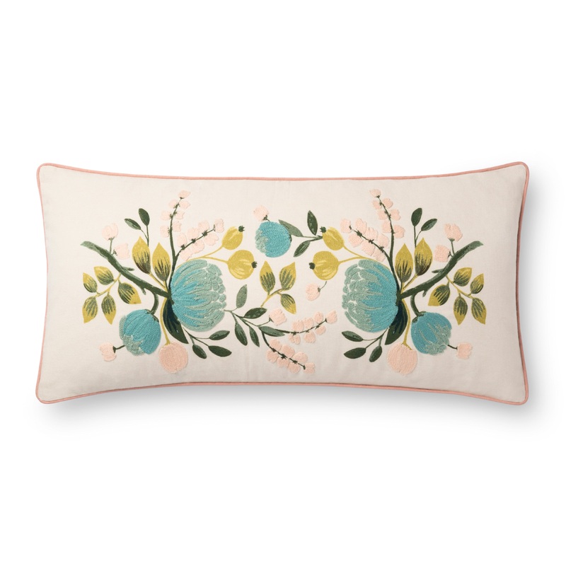 Rifle Paper Co. x Loloi Pillow | Botanical Embroidered Lumbar Pillow