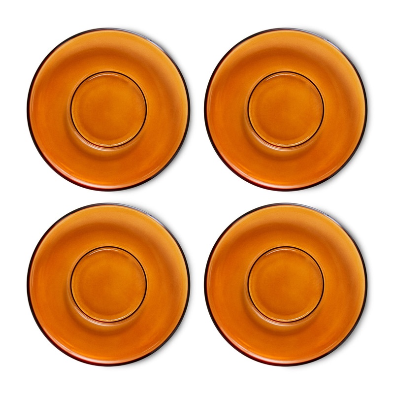 70s Glassware: Saucers Amber Brown (Set of 4)