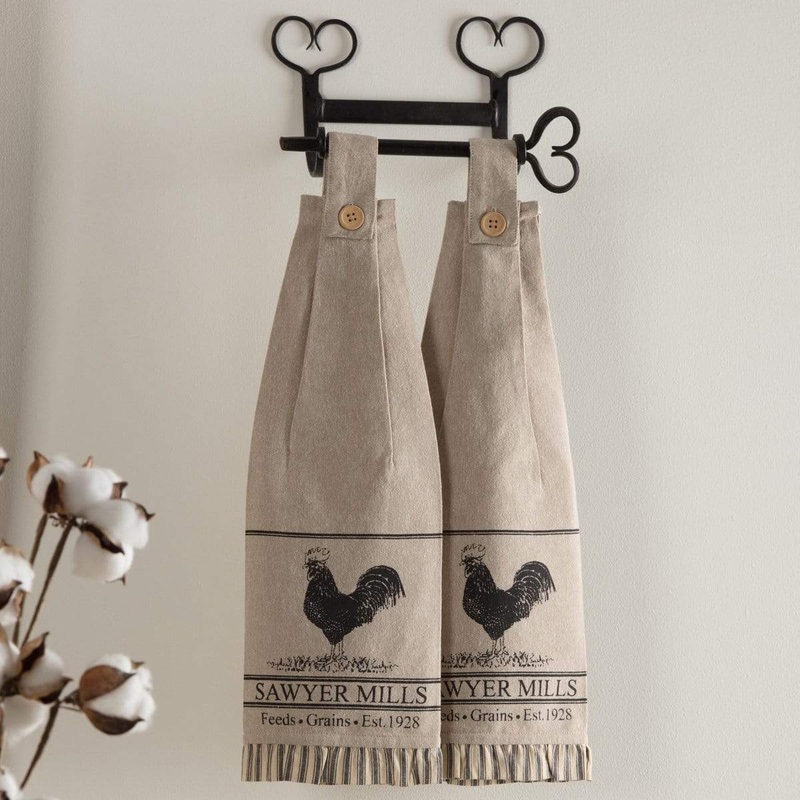 Sawyer Mill Charcoal Poultry Button Loop Kitchen Towel Set of 2