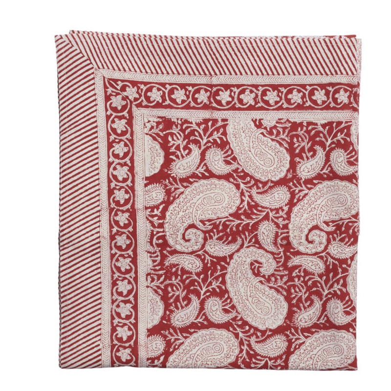 Cotton Tablecloth Big Paisley Design – Red