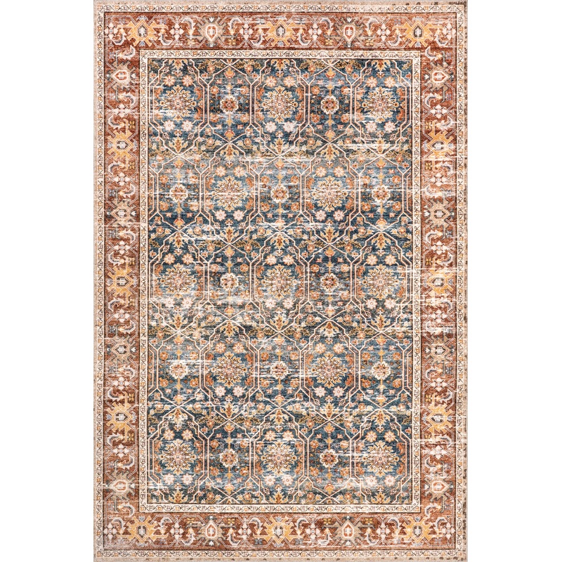 Lessia Washable Floral Rug | Rust