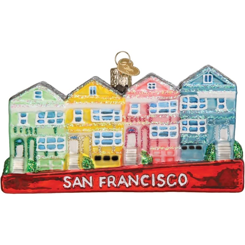 Old World Christmas Glass Blown San Francisco Painted Ladies Homes, 5″