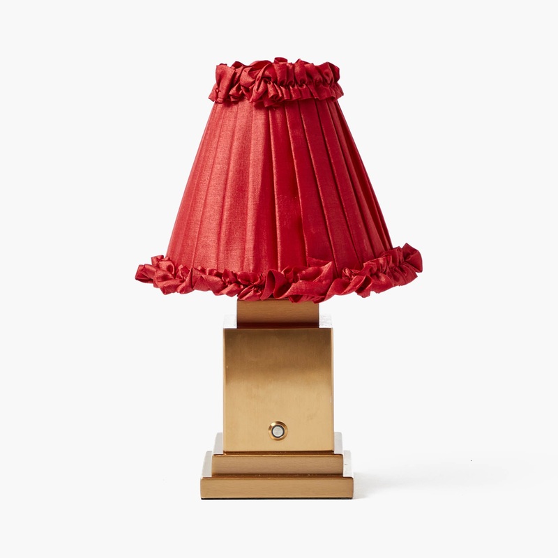 Rechargeable Lamp with Red Frilled Silk Shade (18cm)