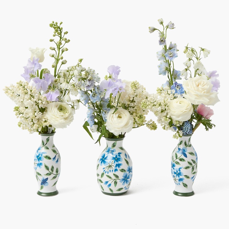 Blue & Green Hand Painted Tole Bud Vases (Set of 3)