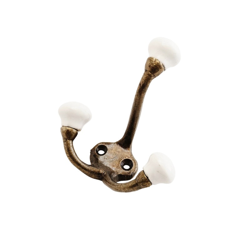 Triple Iron Hook W/ Stoneware White