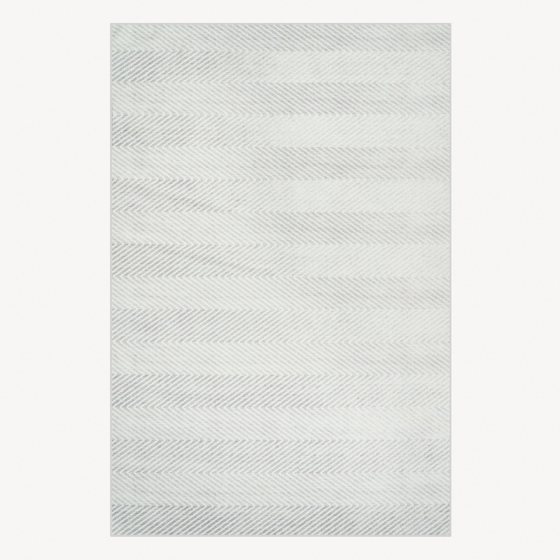 Easy Clean Washable Rug Minimalist Monochromatic Chevron Design Durable Spillproof Pet-Friendly Non-Slip Pad Living Room Area Rug