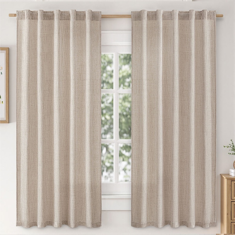 MIULEE Faux Linen Curtains 63 Inch Length 2 Panels Natural Semi Sheer Curtain with Back Tab Rod Pocket , Light Filtering Window Privacy Burlap Drapes for Living Room Bedroom 42W x 63L Linen