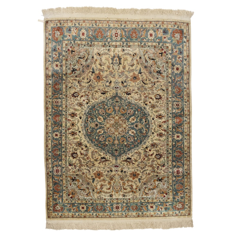 SEMI ANTIQUE FINE ARMENIAN HEREKE SILK 4’1″ x 5’7″