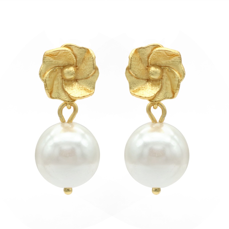 Single Flower Earrings with Pearl Bead