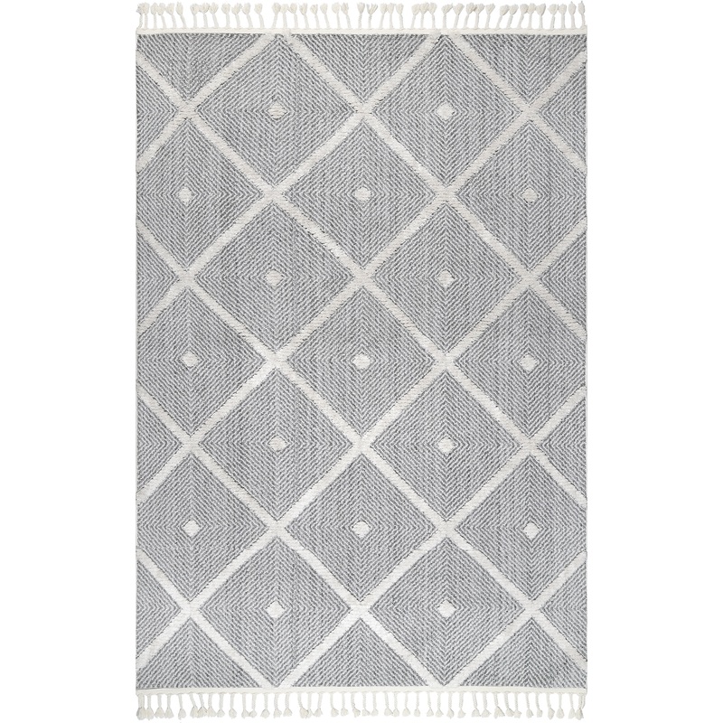 Zenful Pip Tiles Tassel Rug | Grey