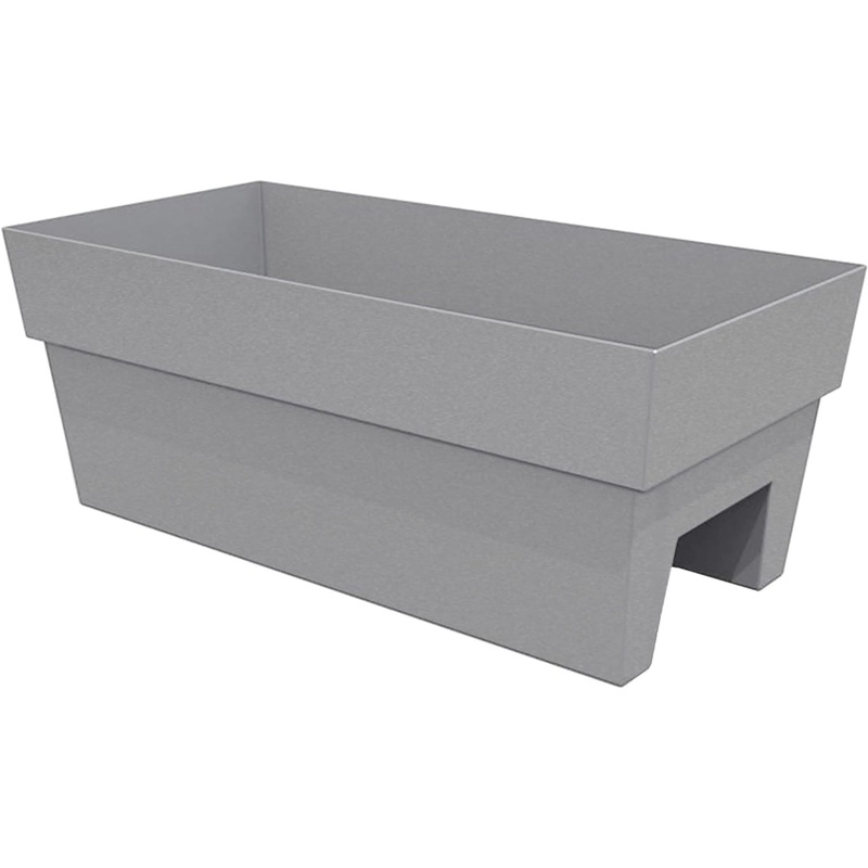 Bloem Indoor/Outdoor Recycled Plastic Finley Deck Rail Rectangle Planter Box, Fits Rail Sizes 3″-6″, Cement Color, 7.5 Gallon Capacity