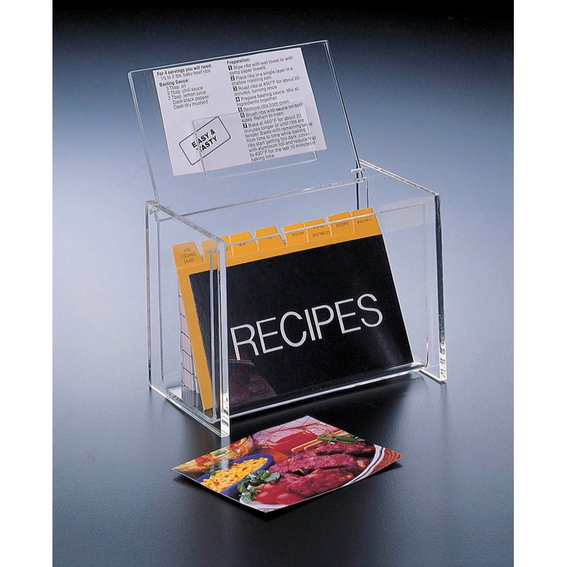 Huang Acrylic Lid-Display Recipe Card Box, with cards