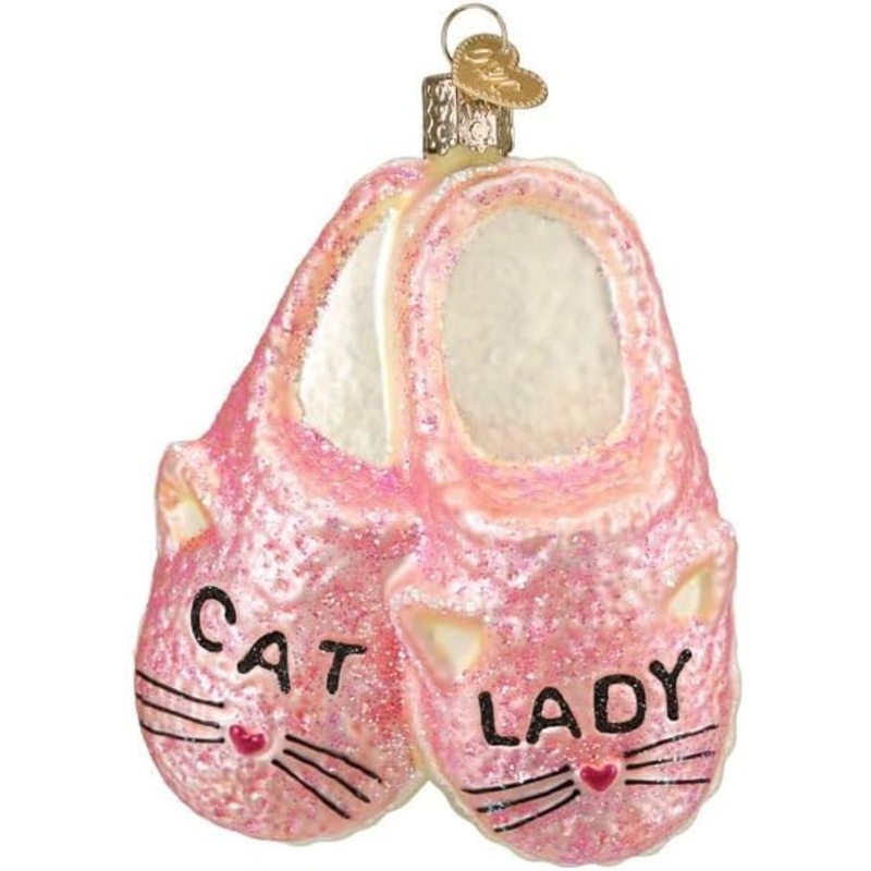 Old World Christmas Blown Glass Ornament for Christmas Tree, Cat Lady Slippers (with OWC Gift Box)