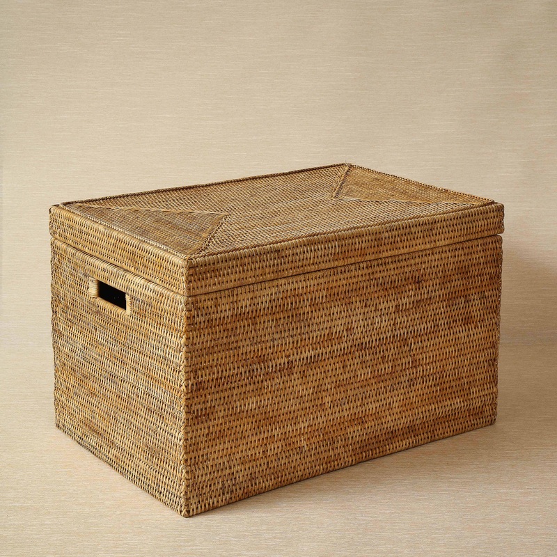Honey brown rectangular hinge lidded hamper