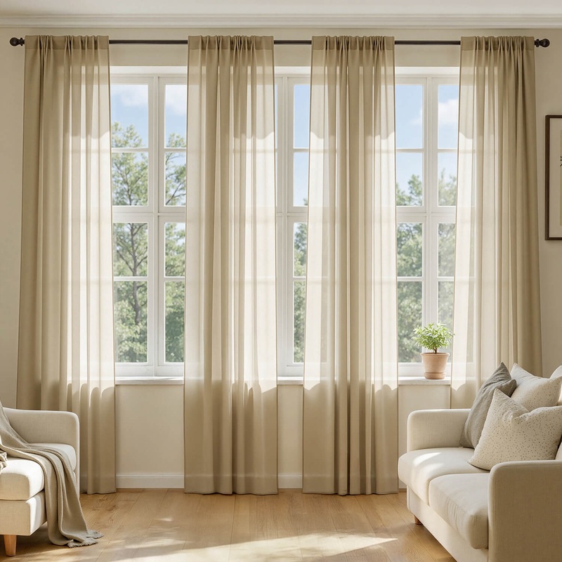 MIULEE Beige Sheer Curtains 108 Inches Long, 4 Panels Set, Rod Pocket Voile Drapes Light Filtering and Semi Transparent, Elegant Window Treatments for Bedroom Living Room,42 x 108 Inches