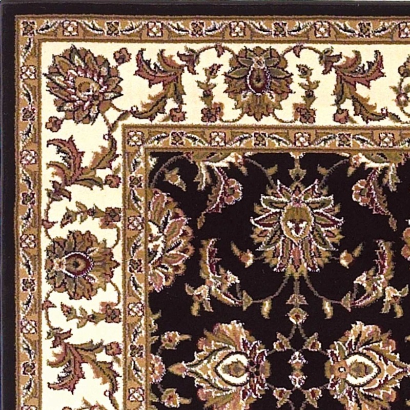 Black Ivory Machine Woven Floral Traditional Area Rug