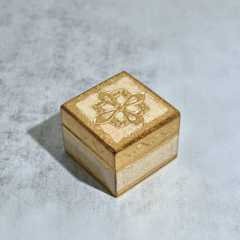 Florentine Carved 2″ Mini Wood Box with Lid, Ring Box