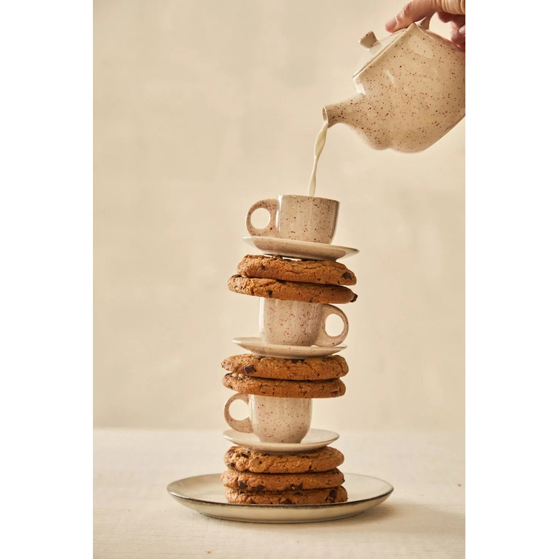 Set de 2 tazas de caf de cermica y plato Chip