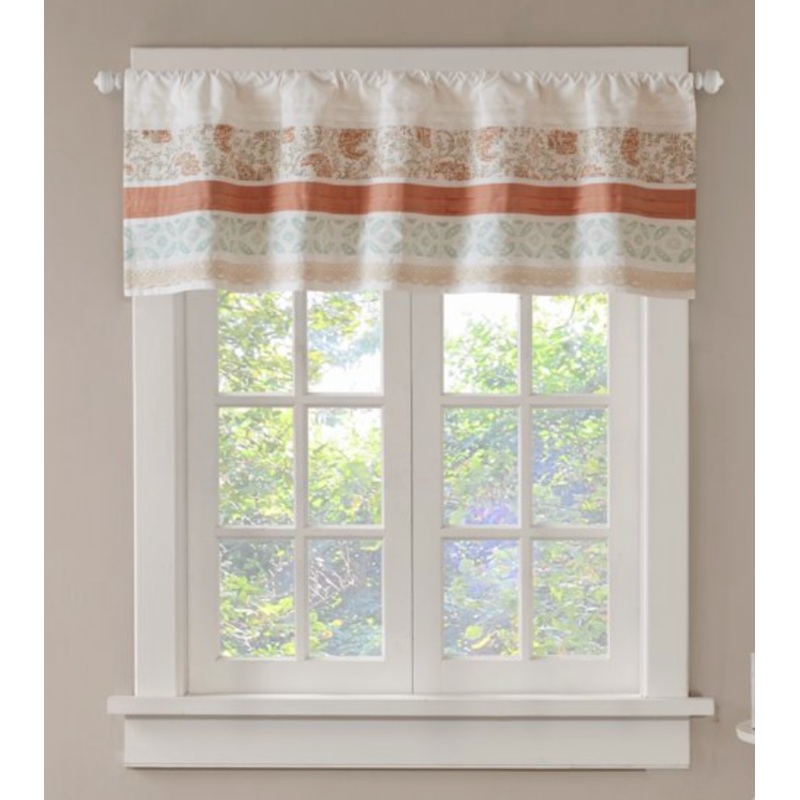 Set of 2 Home Essence Stella Printed and Pieced Rod Pocket Valance – Coral