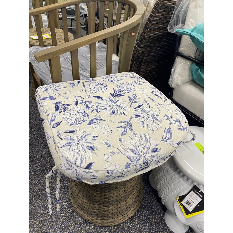 DuraSeason Fabric Round Back Seat Cushion Floral Shallow Blue