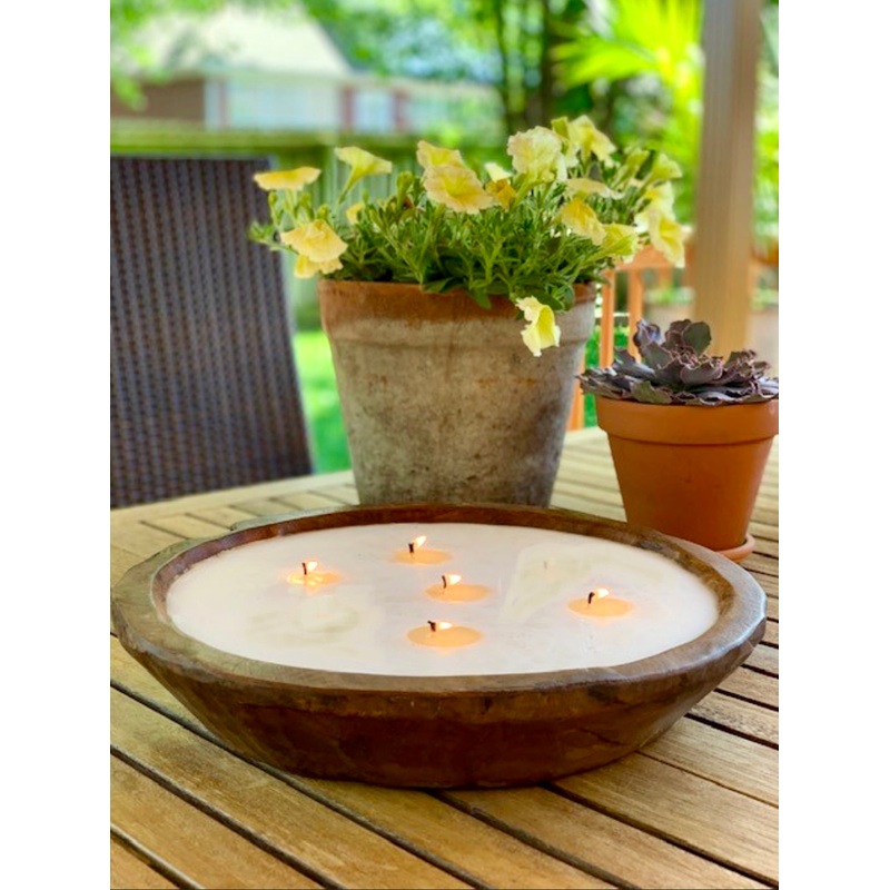 Round Wood Bowl Candle