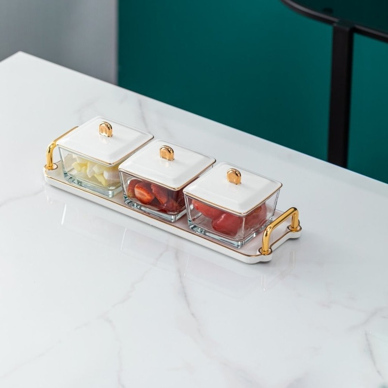 Aroma Blossom 3 Glass Bowls & Tray