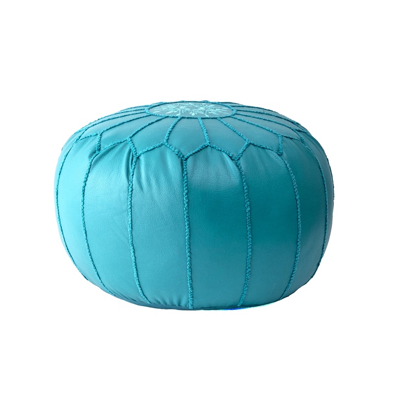 Faux Leather Pouf | Blue