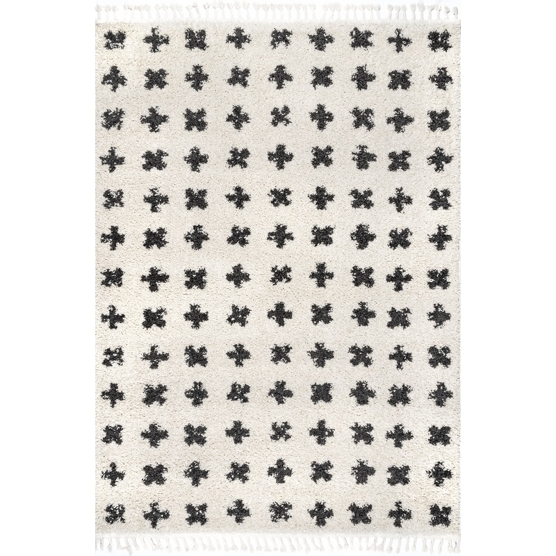 Adriana Cross Trellis Tasseled Rug | Off White