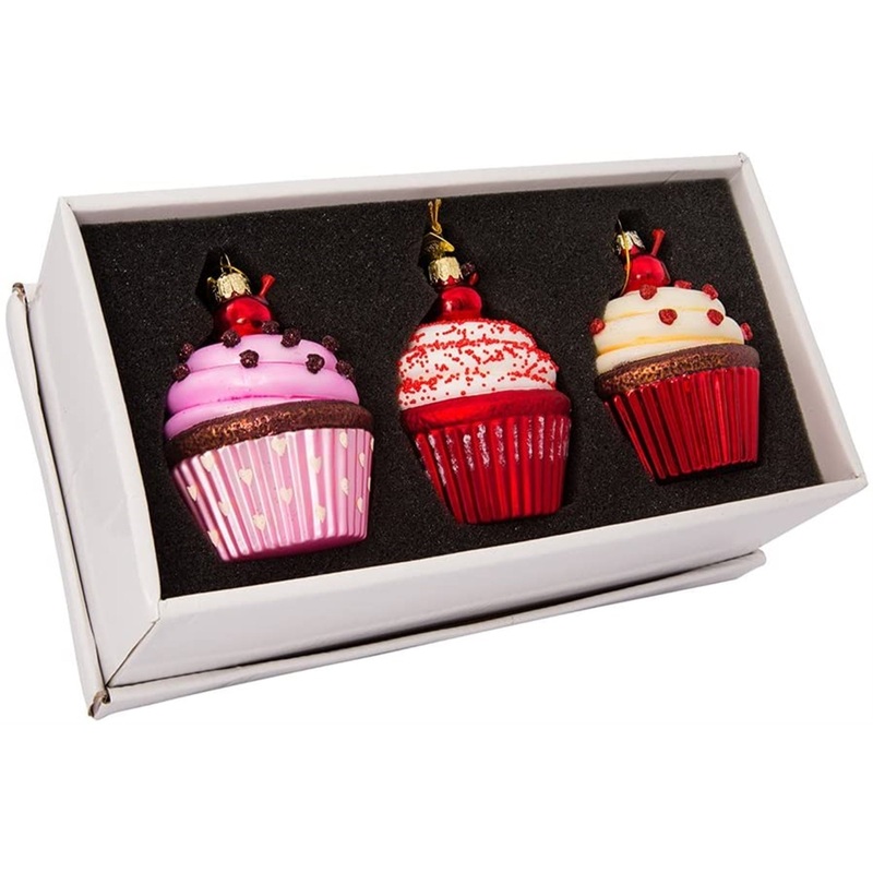 Kurt Adler Noble Gems Cupcake Glass Ornament Set, 3-Piece Box Set