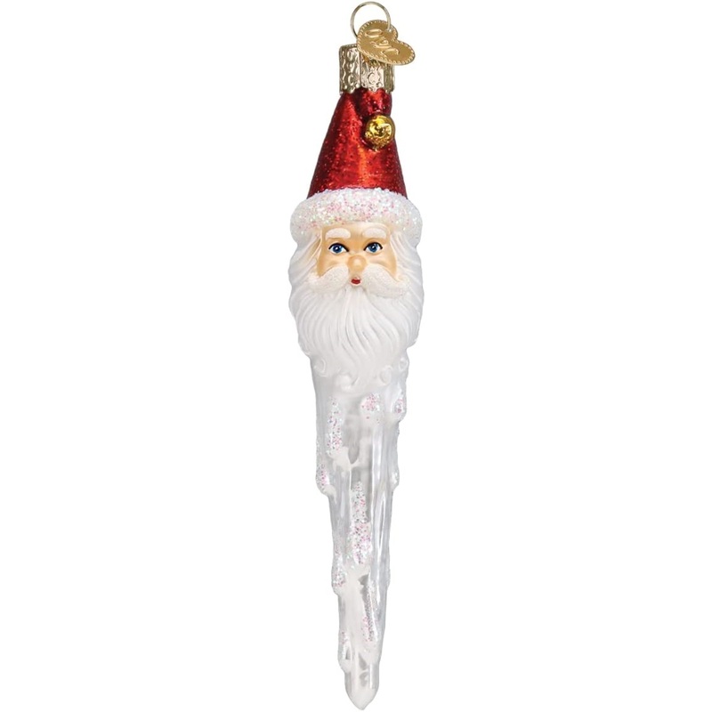 Old World Christmas Glass Blown Jingle Bell Santa Icicle Ornament, 6″