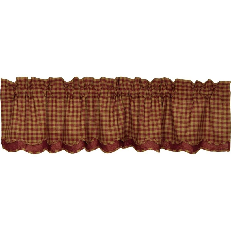 Burgundy Check Scalloped Layered Valance 16×72