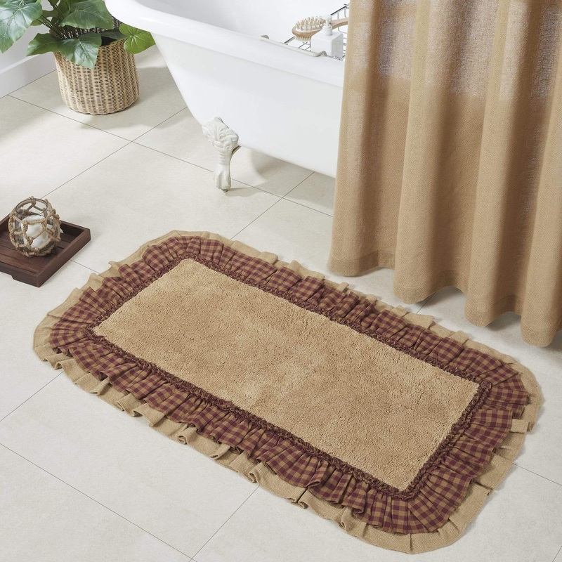 Burlap Natural w/ Burgundy Check Bathmat 27×48