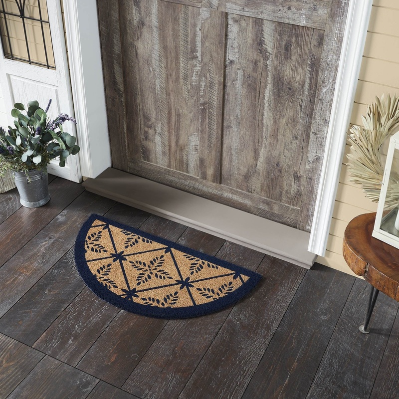 Charleston Mosaic Blue Coir Rug Half Circle 16.5×33
