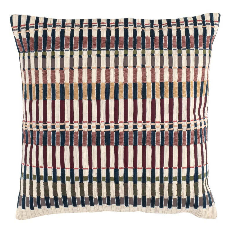 Folk Stripe Embroidered Decorative Pillow Cover | Multi