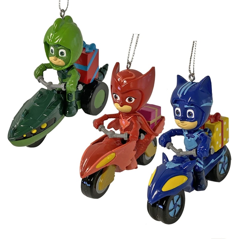 Kurt Adler PJ Masks with Vehicle Christmas Plastic Ornament Set of 3, 3.25″