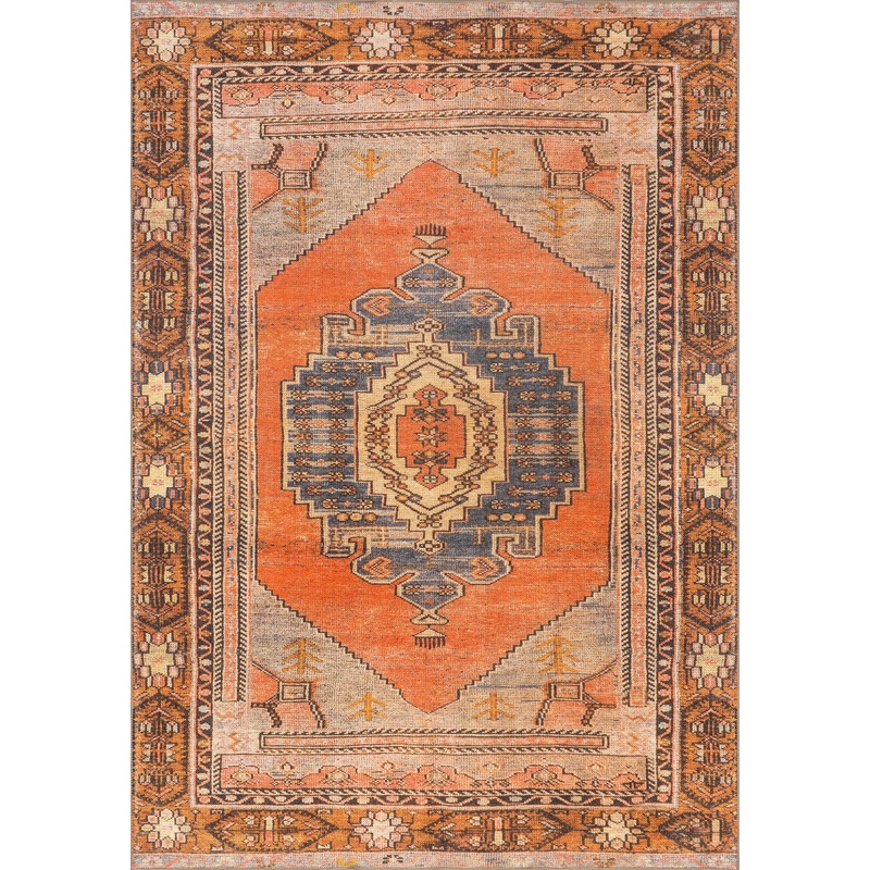 Washable Southwestern Medallion Rug | Orange