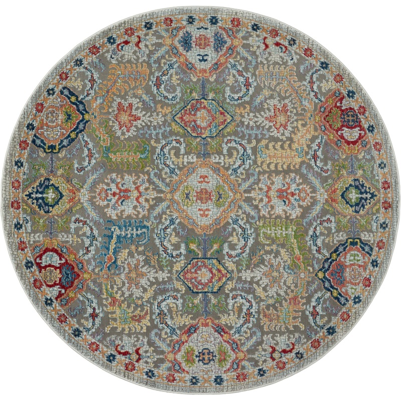 Nourison Ankara Global 6′ x Round Grey/Multicolor Bohemian Indoor Rug