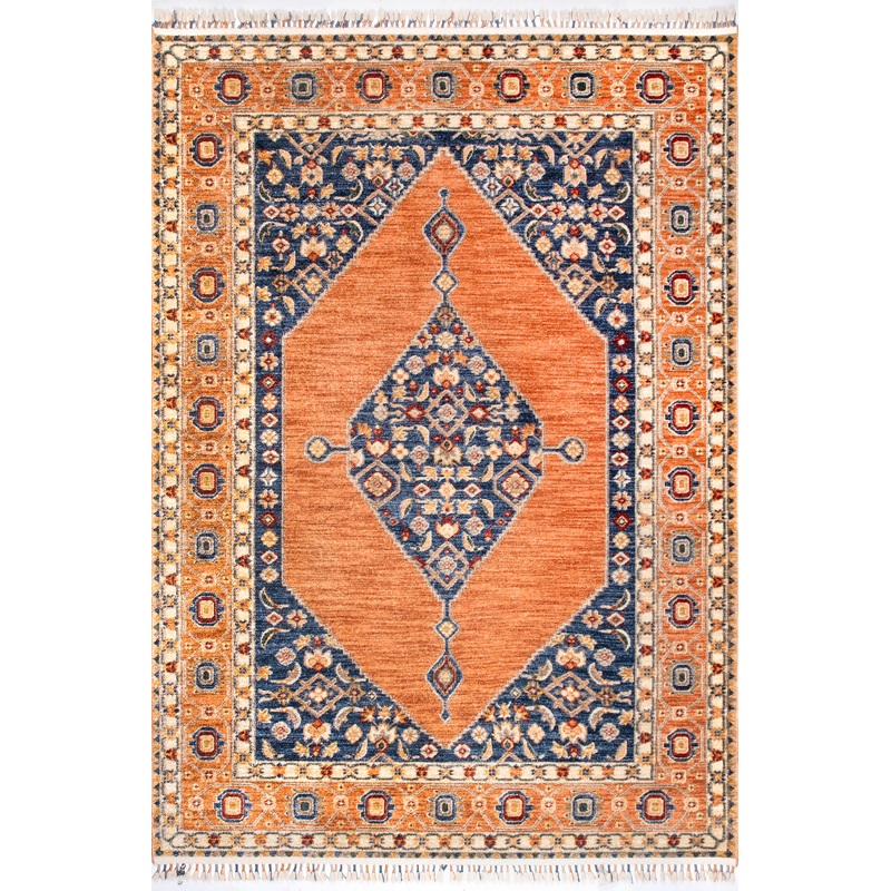 Floral Cardinal Medallion Rug | Rust