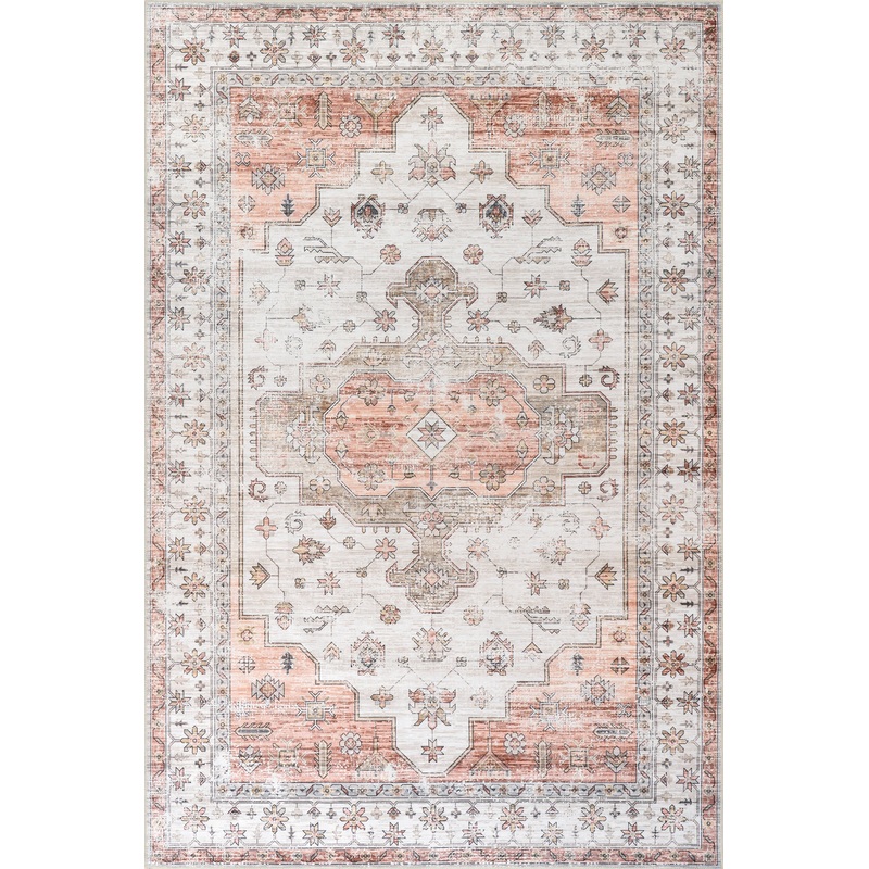 Francis Cartouche Medallion Spill Proof Washable Rug | Beige