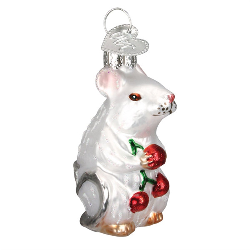 Old World Christmas Hanging Glass Tree Ornament, White Mouse