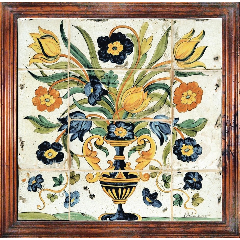 ANTICA DERUTA: Hand Painted Framed Ceramic Tiles Panel – Still Life