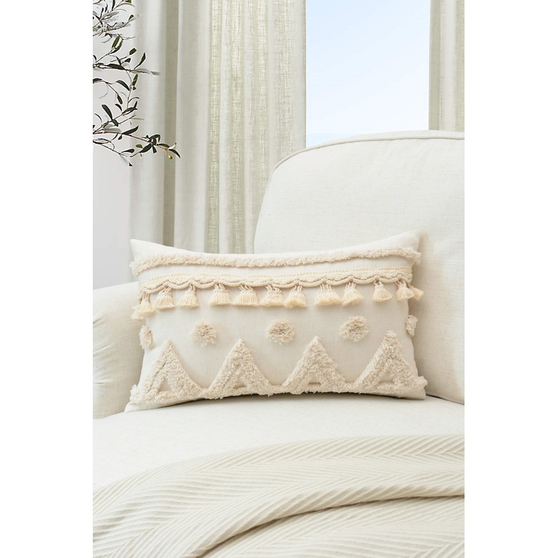 Geometric Natural Tufted Lumbar Pillow