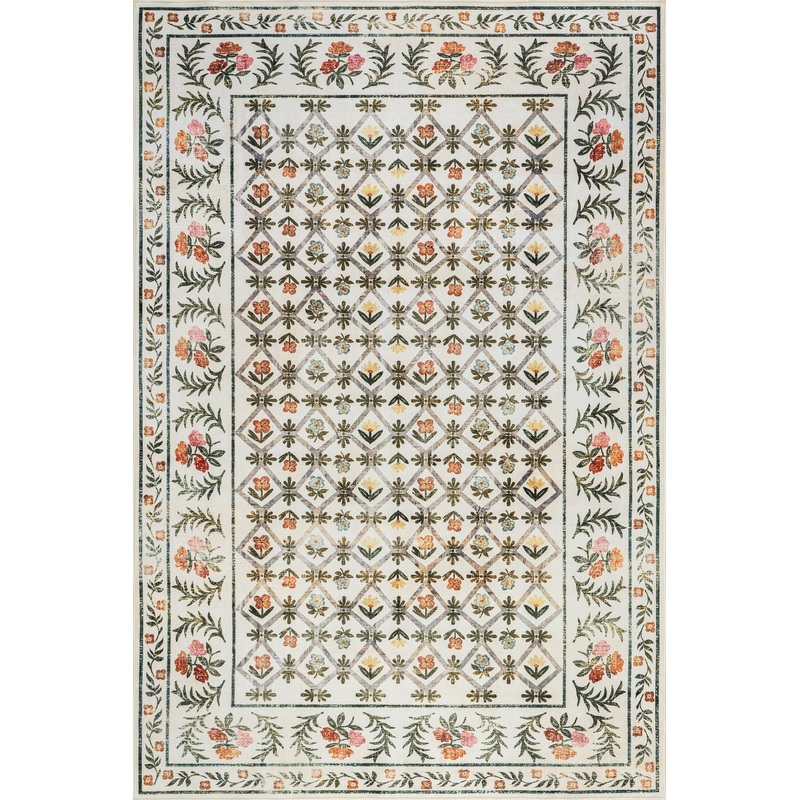 Park Floral Washable Rug | Ivory