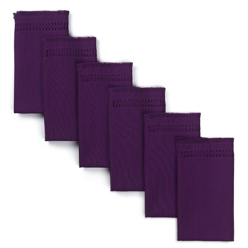 Purple Faux Linen Napkins, Hand Hemstitch, 20 x 20 inch, 6 pcs