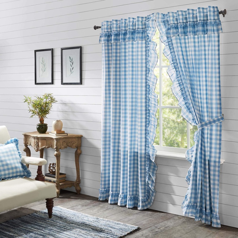 Annie Buffalo Blue Check Ruffled Panel Set of 2 84×40